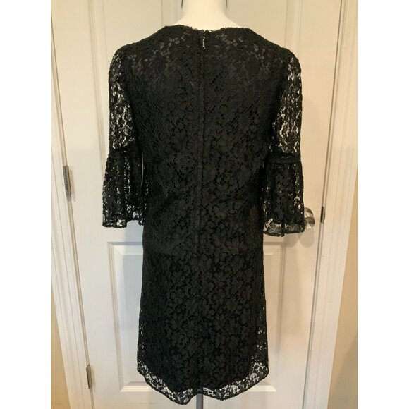 Dolce & Gabbana Black Floral Lace Dress W/ Bell Sleeves, Size 4 (US) 40 (IT) - Picture 7 of 10